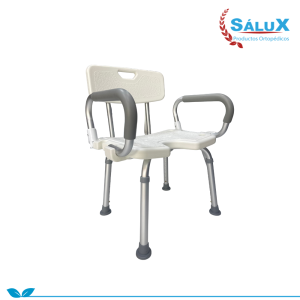 SILLA DE DUCHA CON ABERTURA, BRAZOS ABATIBLES