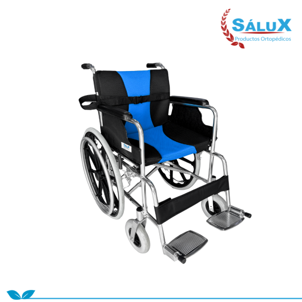 SILLA DE RUEDAS ESTANDAR DE ALUMINIO DOBLE FORRO AZUL