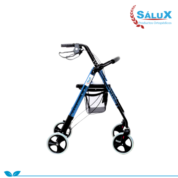 ANDADOR  DE ALUMINIO AZUL CON FRENO CANASTILLA MALLA