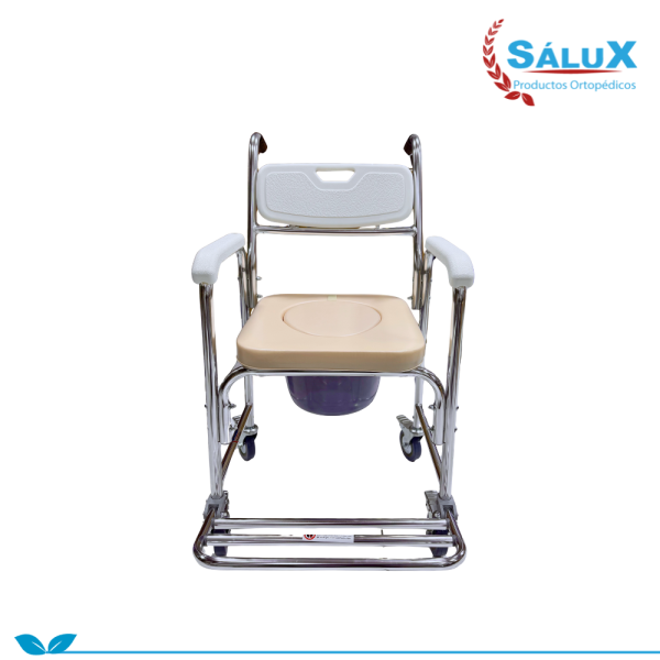 SILLA SANITARIA CON RUEDA Y MANIJAS EMPUJABLES SALUX
