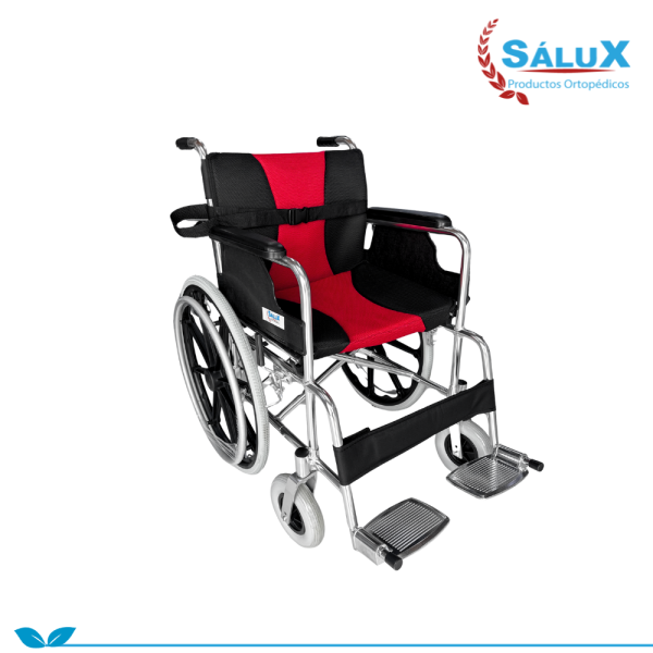 SILLA DE RUEDAS ESTANDAR DE ALUMINIO DOBLE FORRO ROJO