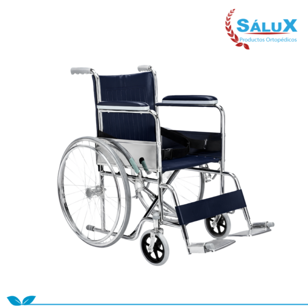 SILLA DE RUEDAS ESTANDAR DE ACERO CROMADO MARROQUI AZUL